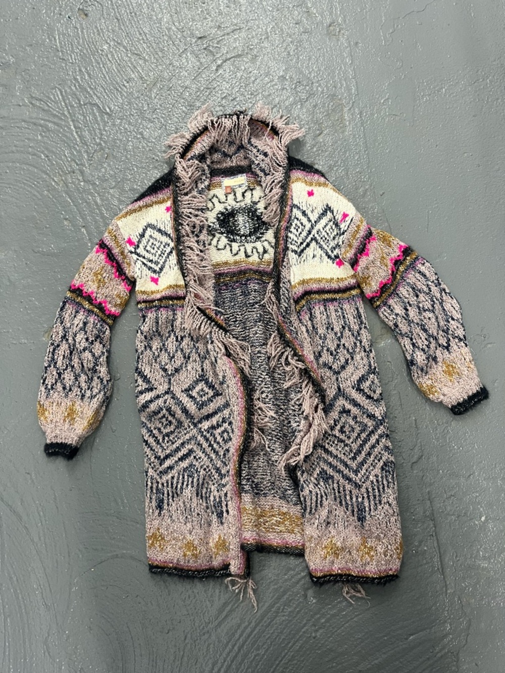 Pilcro Multicolor Fringe Evil Eye Knit Cardigan small XS/S - Picture 3 of 9